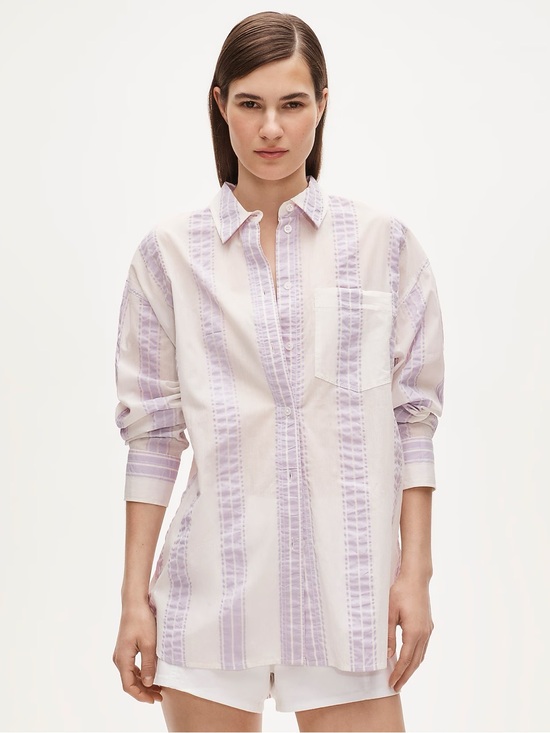 J. Crew Tops - J. Crew White Shirt with Light Purple Vertical Stripes